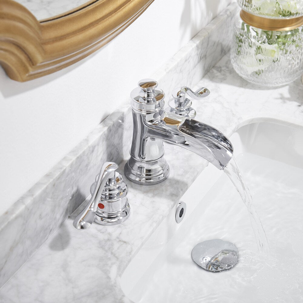 Vogue Chrome 8 inch Waterfall Widespread 2-Handle Bathroom Faucet With Pop-up Drain