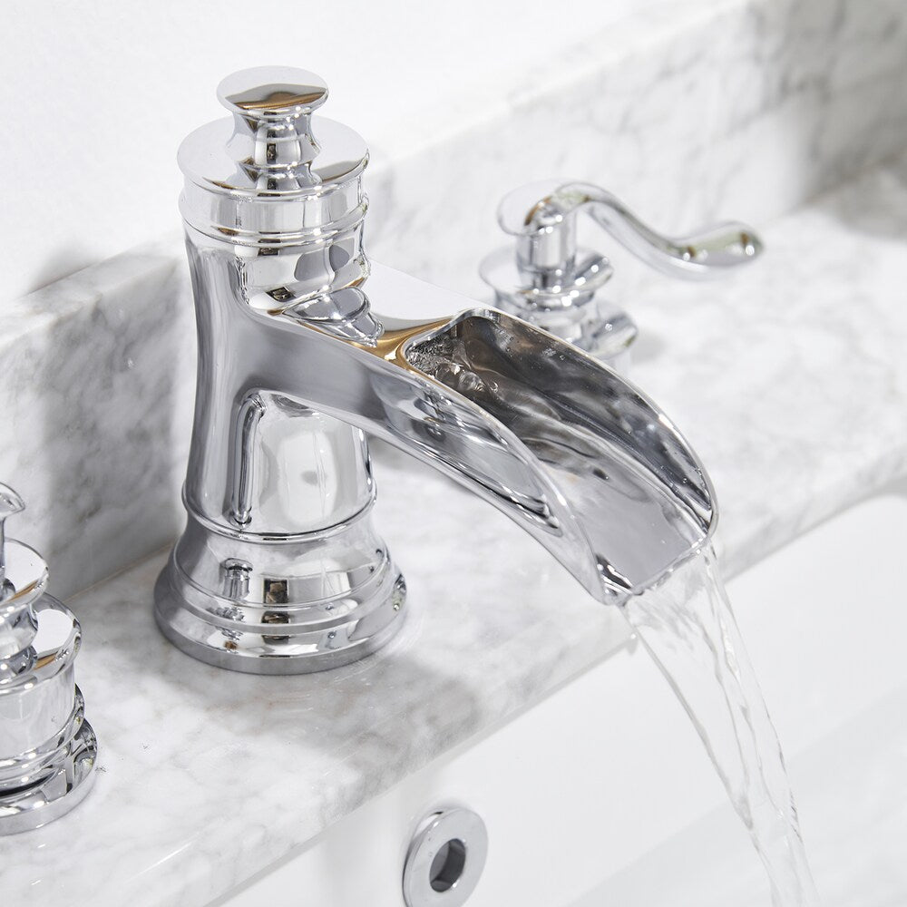Vogue Chrome 8 inch Waterfall Widespread 2-Handle Bathroom Faucet With Pop-up Drain