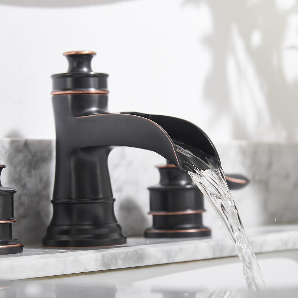 Crystal 8 inch Waterfall Widespread 2-Handle Bathroom Faucet in Oil Rubbed Bronze