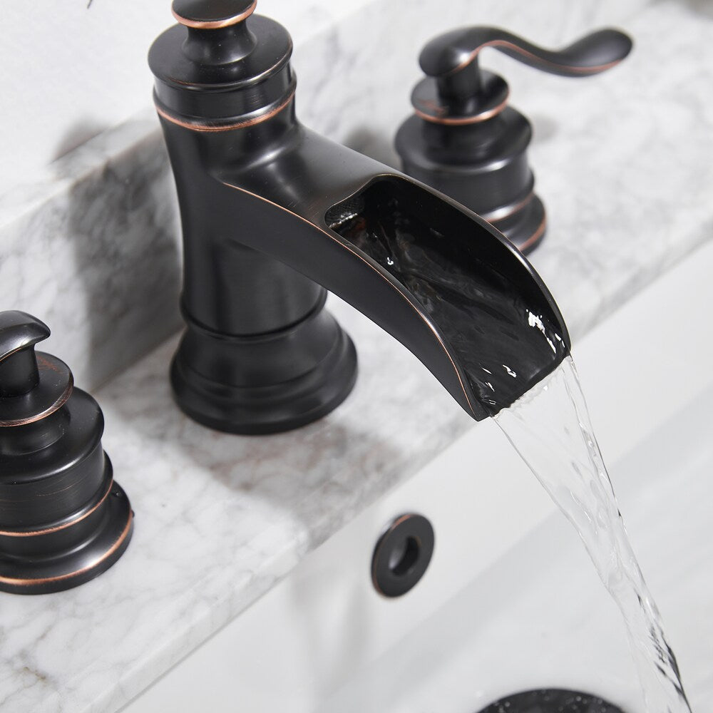 Crystal 8 inch Waterfall Widespread 2-Handle Bathroom Faucet in Oil Rubbed Bronze
