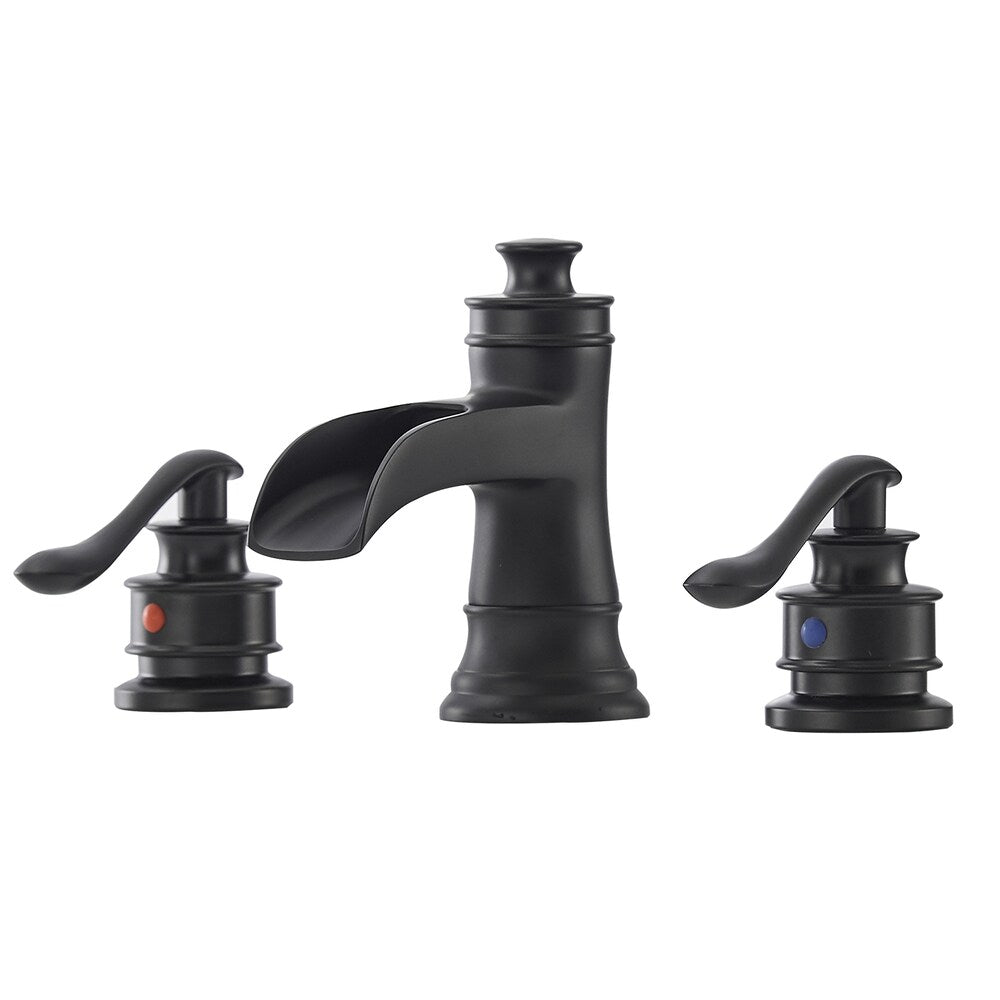 Vogue Black 8 inch Waterfall Widespread 2-Handle Bathroom Faucet With Pop-up Drain
