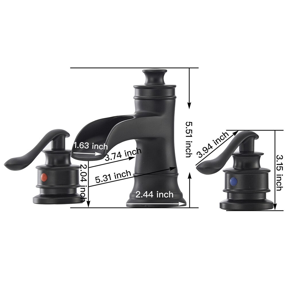 Vogue Black 8 inch Waterfall Widespread 2-Handle Bathroom Faucet With Pop-up Drain