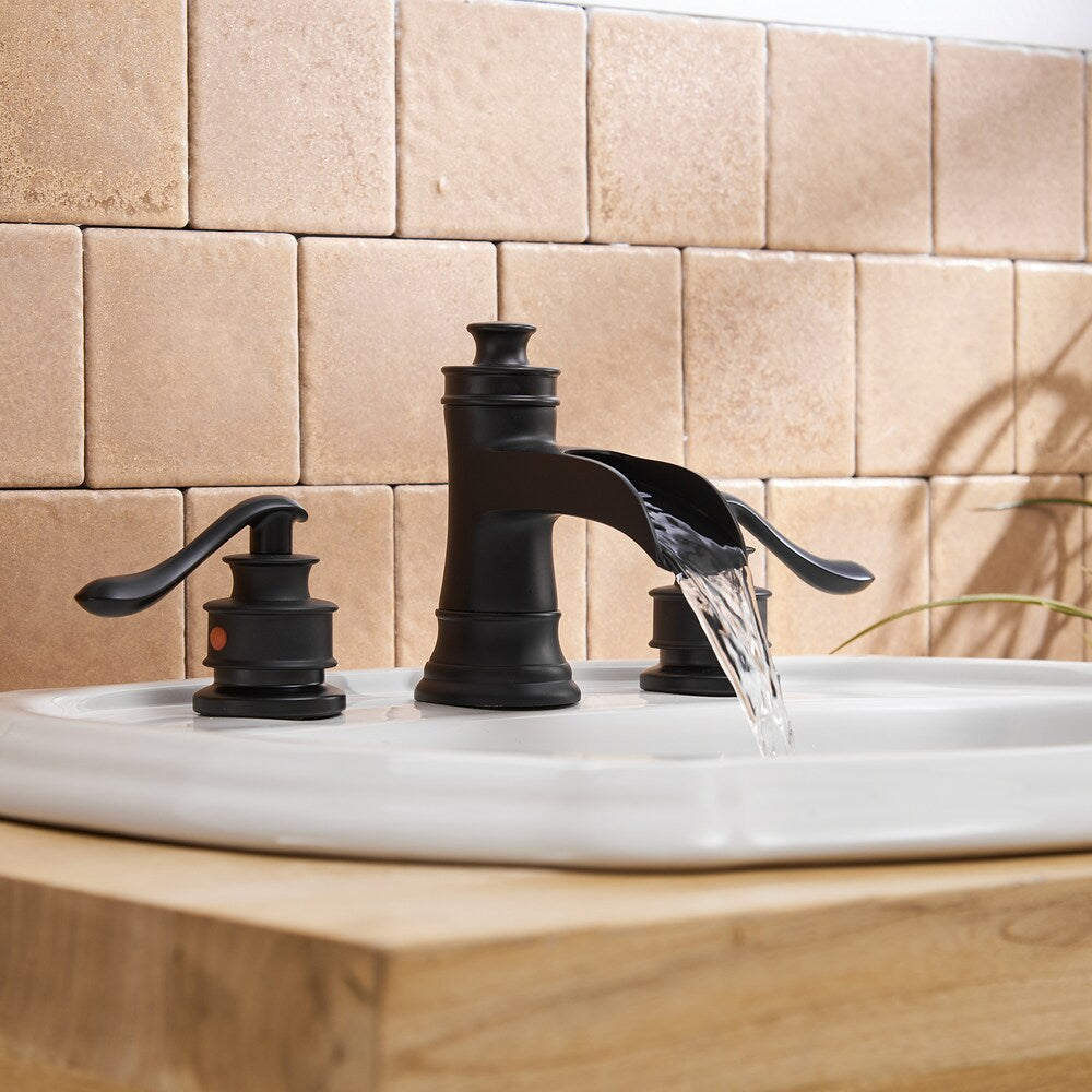 Vogue Black 8 inch Waterfall Widespread 2-Handle Bathroom Faucet With Pop-up Drain