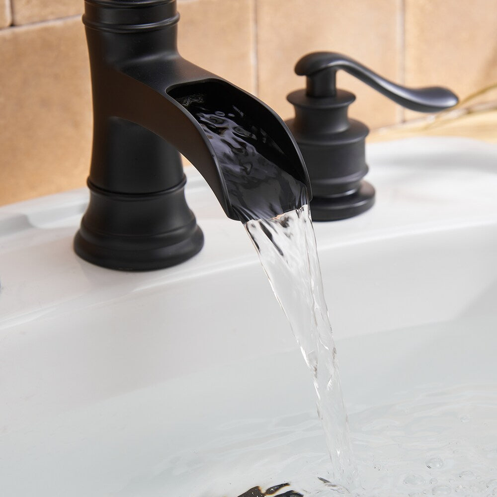 Vogue Black 8 inch Waterfall Widespread 2-Handle Bathroom Faucet With Pop-up Drain