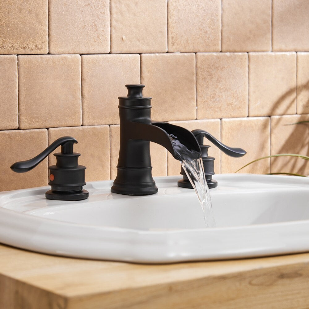 Vogue Black 8 inch Waterfall Widespread 2-Handle Bathroom Faucet With Pop-up Drain