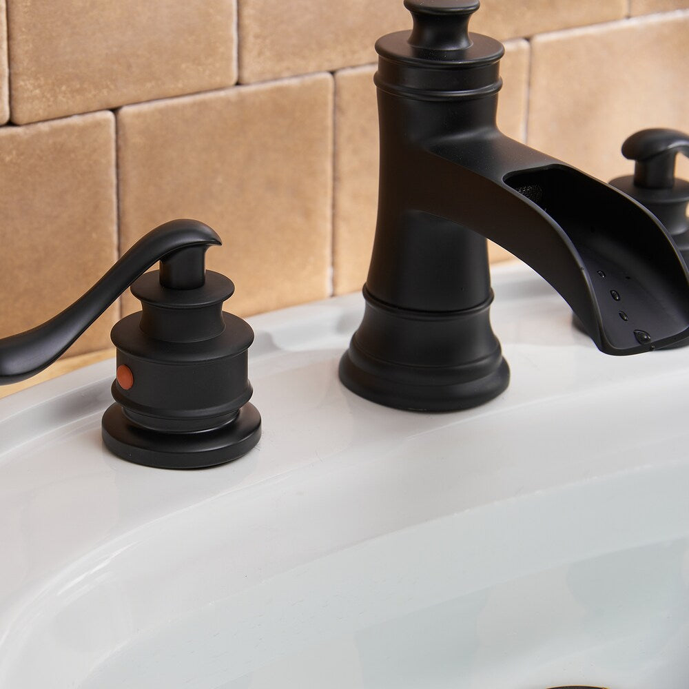 Vogue Black 8 inch Waterfall Widespread 2-Handle Bathroom Faucet With Pop-up Drain