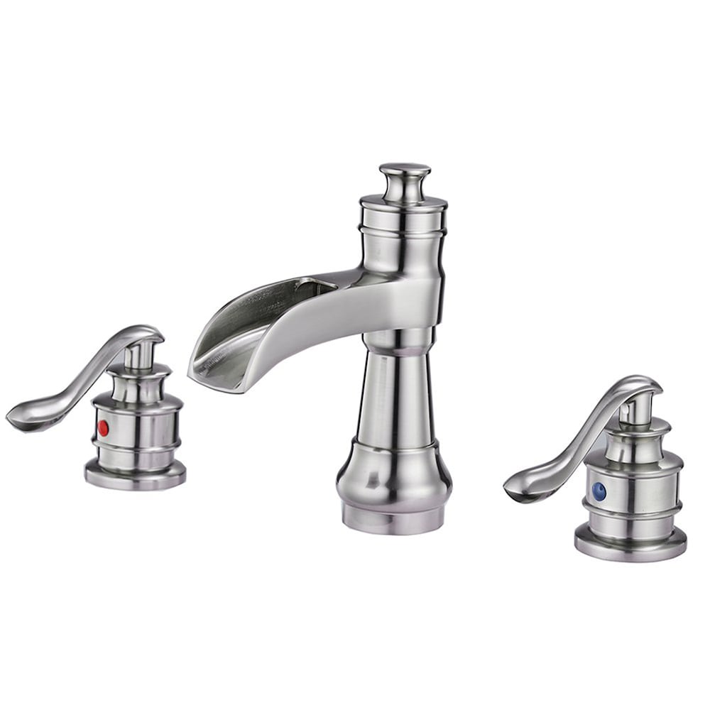 Robinet de salle de bain à 2 poignées en cascade de 8 pouces en nickel brossé céleste avec drain escamotable