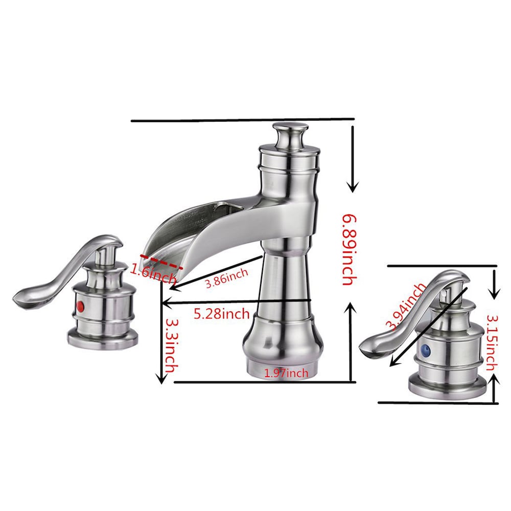 Celestial Brushed Nickel 8 inch Waterfall 2-Handle Bathroom Faucet With Pop-up Drain