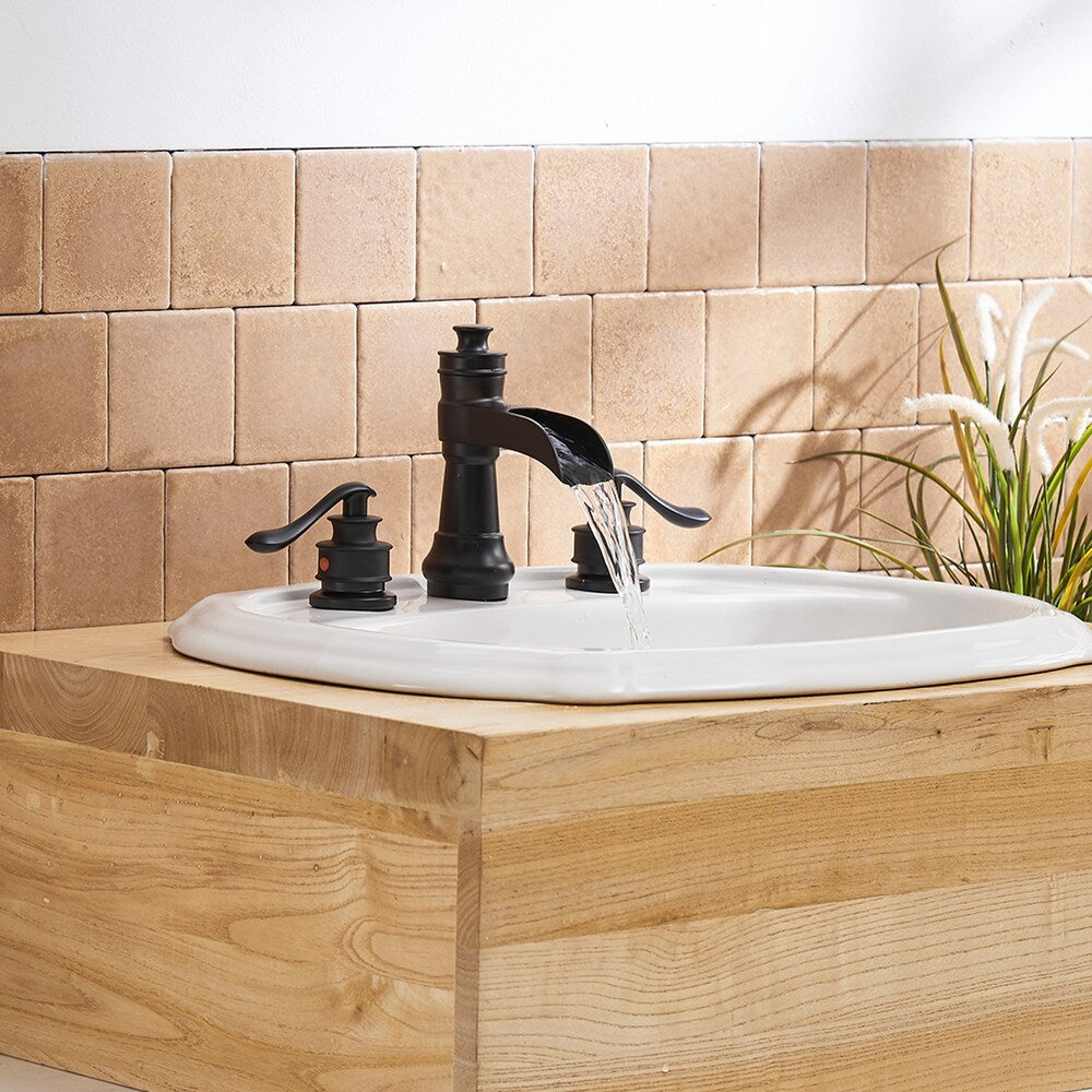 Celestial Matte Black 8 inch Waterfall 2-Handle Bathroom Faucet With Pop-up Drain
