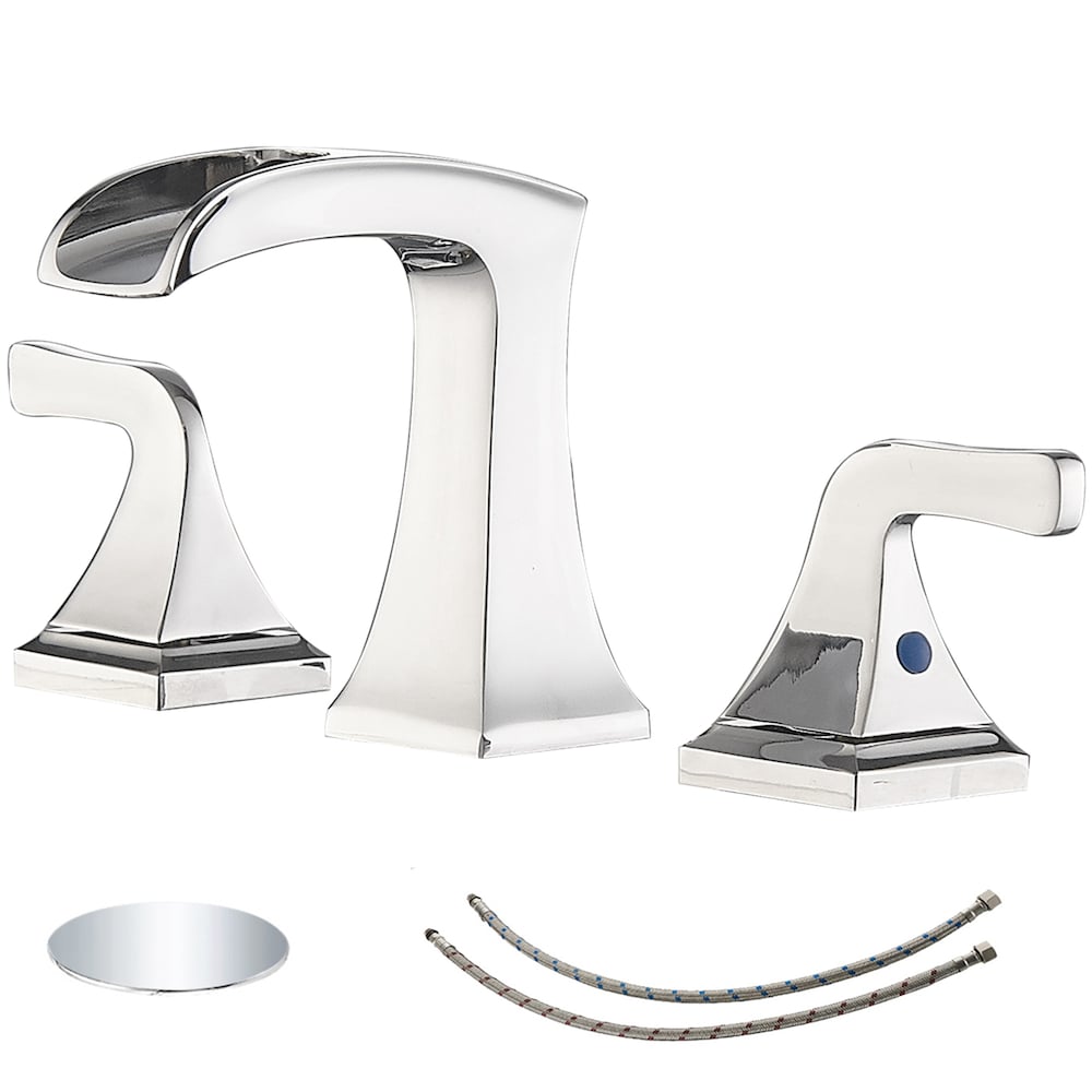 Prism Chrome 8 inch Widespread 2-Handle Waterfall Bathroom Sink Faucet With Pop-up Drain