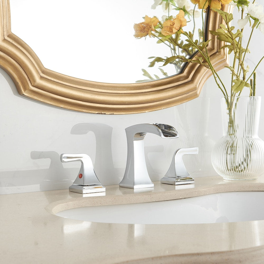 Prism Chrome 8 inch Widespread 2-Handle Waterfall Bathroom Sink Faucet With Pop-up Drain
