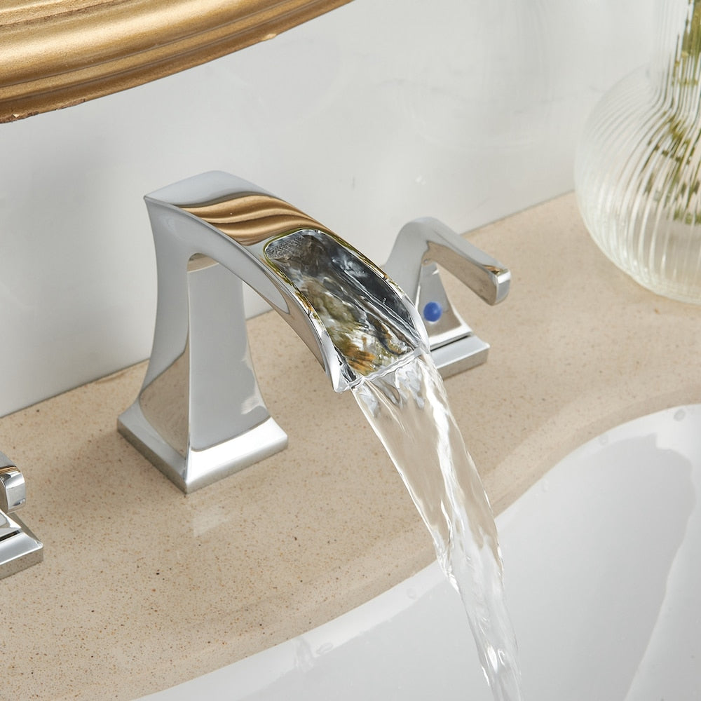 Prism Chrome 8 inch Widespread 2-Handle Waterfall Bathroom Sink Faucet With Pop-up Drain