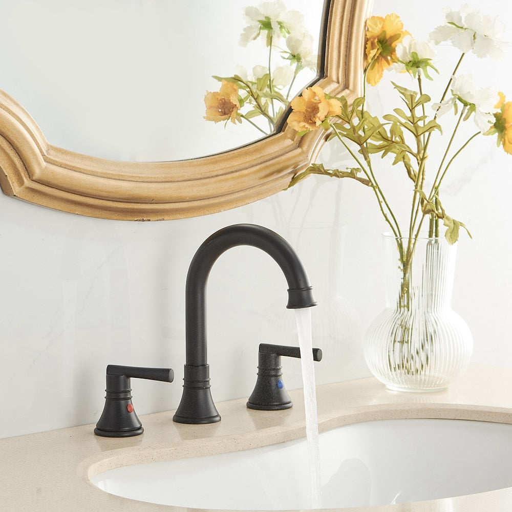 Revelation Matte Black 8 inch 2-Handle Bathroom Sink Faucet With Pop-up Drain