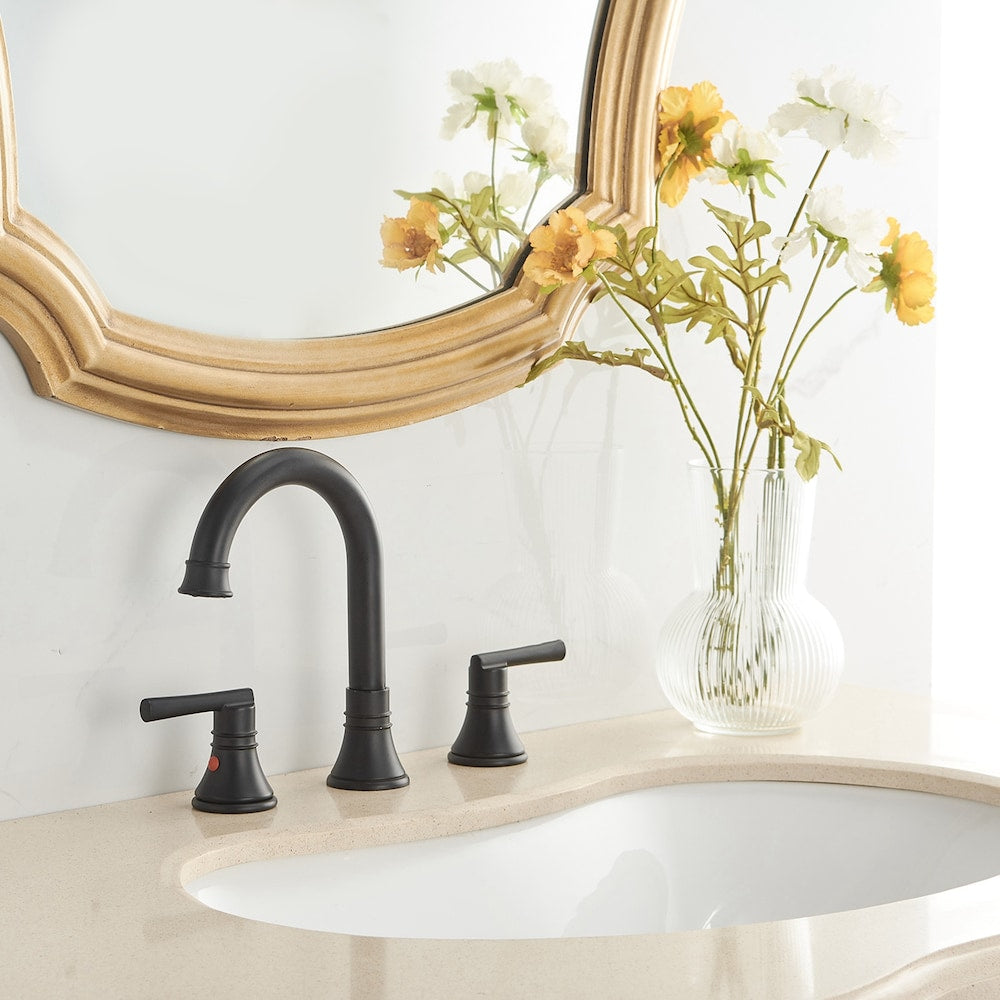 Revelation Matte Black 8 inch 2-Handle Bathroom Sink Faucet With Pop-up Drain