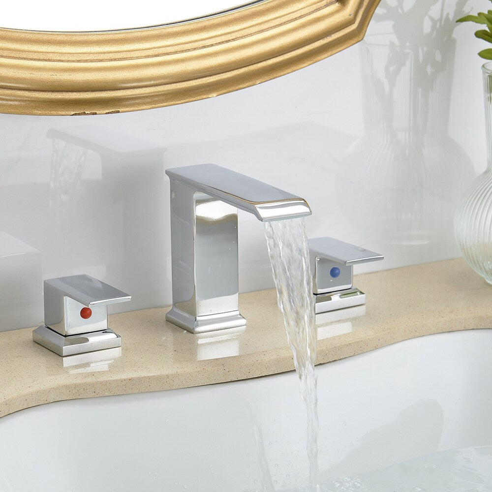 Infinity Chrome 8 inch Waterfall Widespread 2-Handle Bathroom Faucet With Pop-up Drain