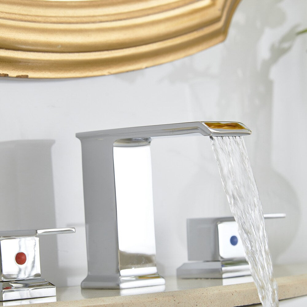 Infinity Chrome 8 inch Waterfall Widespread 2-Handle Bathroom Faucet With Pop-up Drain