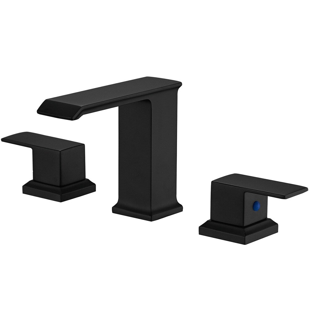 Infinity Matte Black 8 inch Waterfall Widespread 2-Handle Bathroom Faucet With Pop-up Drain