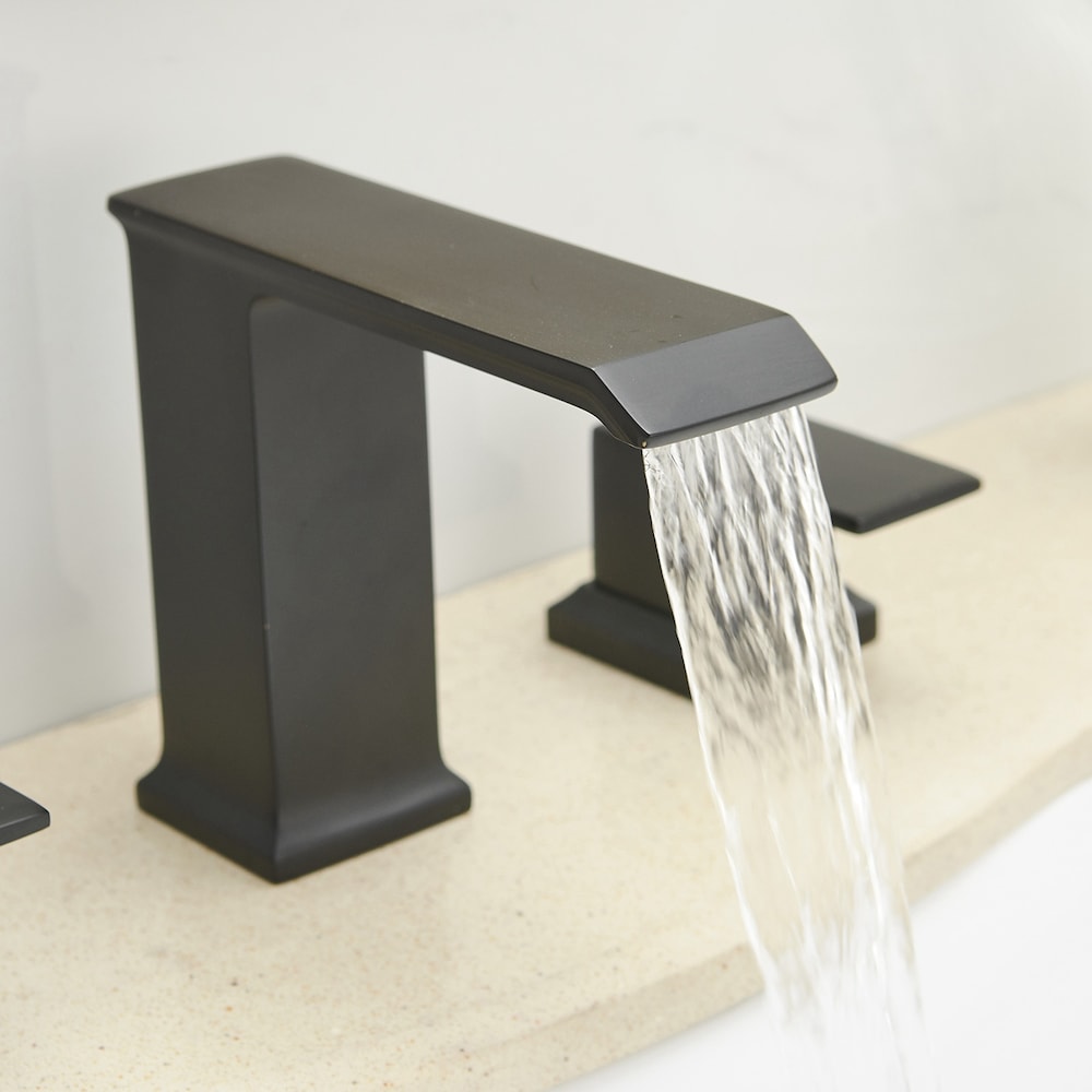 Infinity Matte Black 8 inch Waterfall Widespread 2-Handle Bathroom Faucet With Pop-up Drain