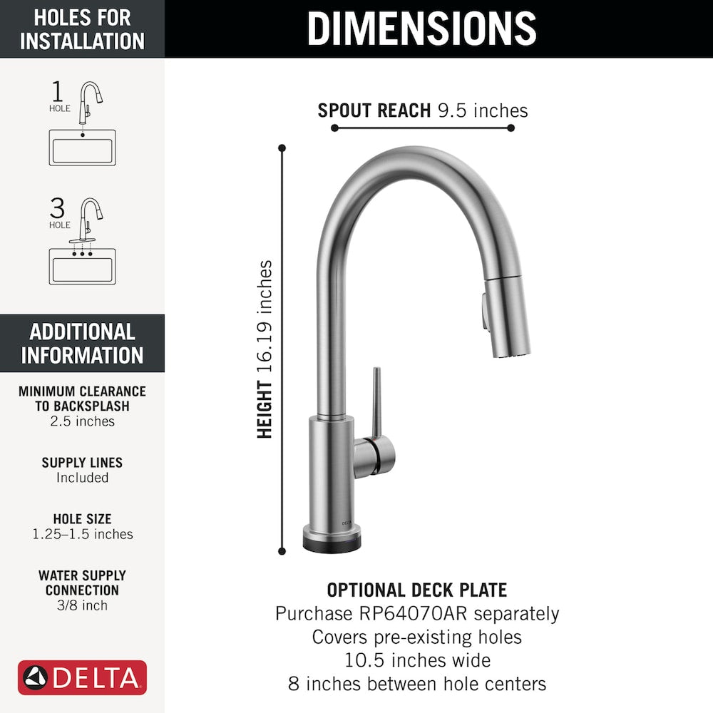 Trinsic Single-Handle Pull-Down Kitchen Faucet Touch2O Touchless Technology, Arctic Stainless