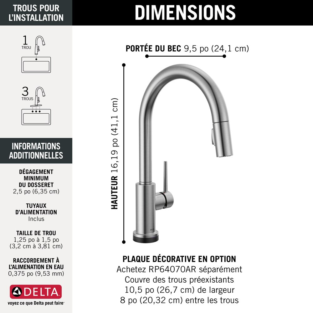 Trinsic Single-Handle Pull-Down Kitchen Faucet Touch2O Touchless Technology, Arctic Stainless