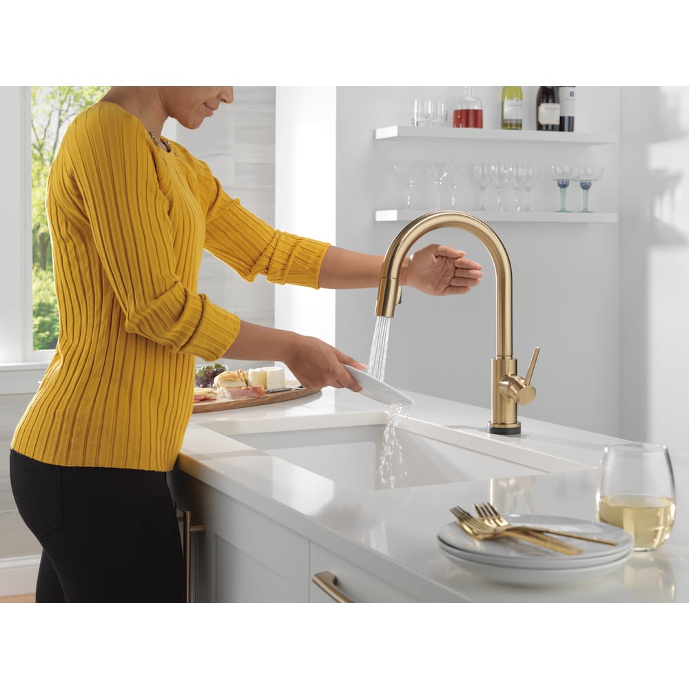 Robinet de cuisine à poignée unique et à tirette Trinsic Touch2O, technologie sans contact, bronze champagne