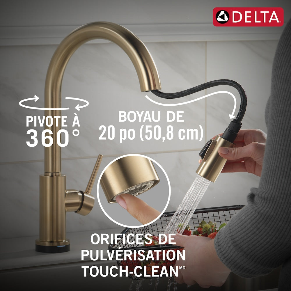 Robinet de cuisine à poignée unique et à tirette Trinsic Touch2O, technologie sans contact, bronze champagne