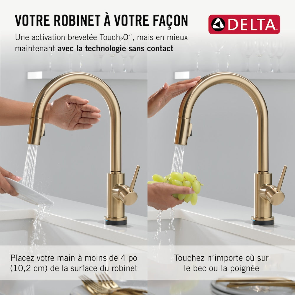 Robinet de cuisine à poignée unique et à tirette Trinsic Touch2O, technologie sans contact, bronze champagne