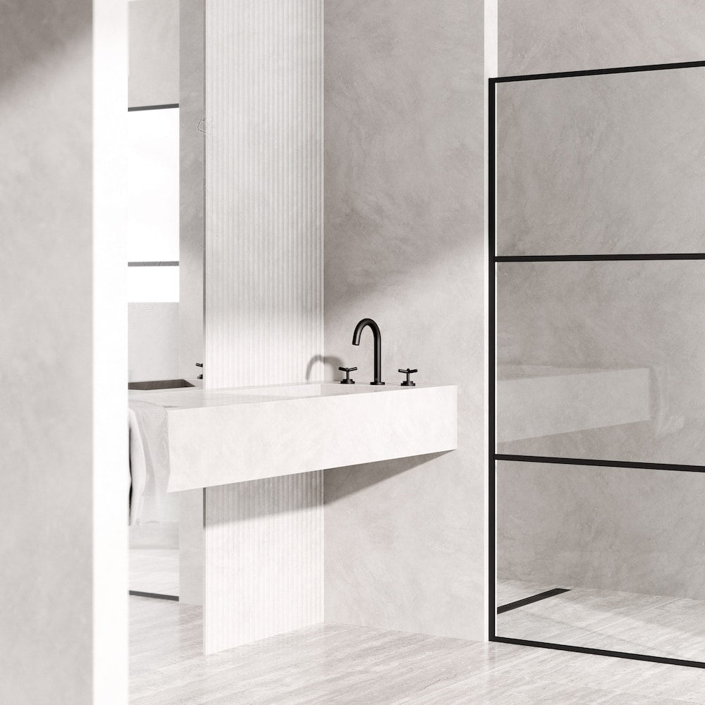 Robinet de salle de bain Jewel 9 po H à 2 poignées à arc élevé et à larges poignées en croix en noir mat