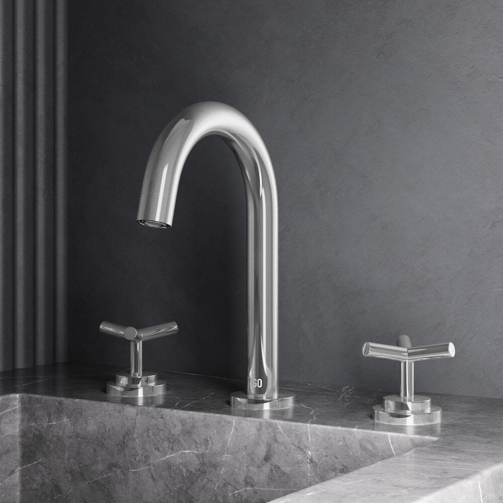 Robinet de salle de bain Jewel 9 po H à 2 poignées à arc élevé et à large bec avec poignées en croix en chrome