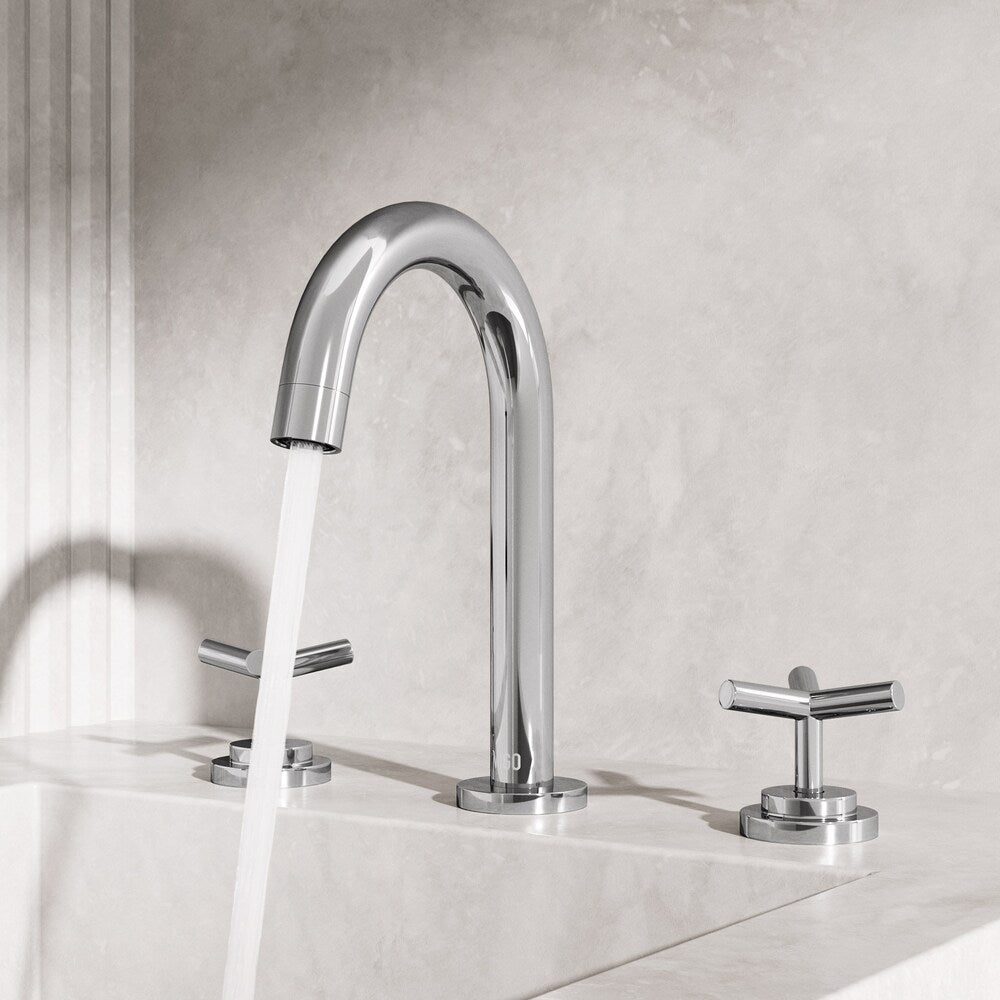 Robinet de salle de bain Jewel 9 po H à 2 poignées à arc élevé et à large bec avec poignées en croix en chrome
