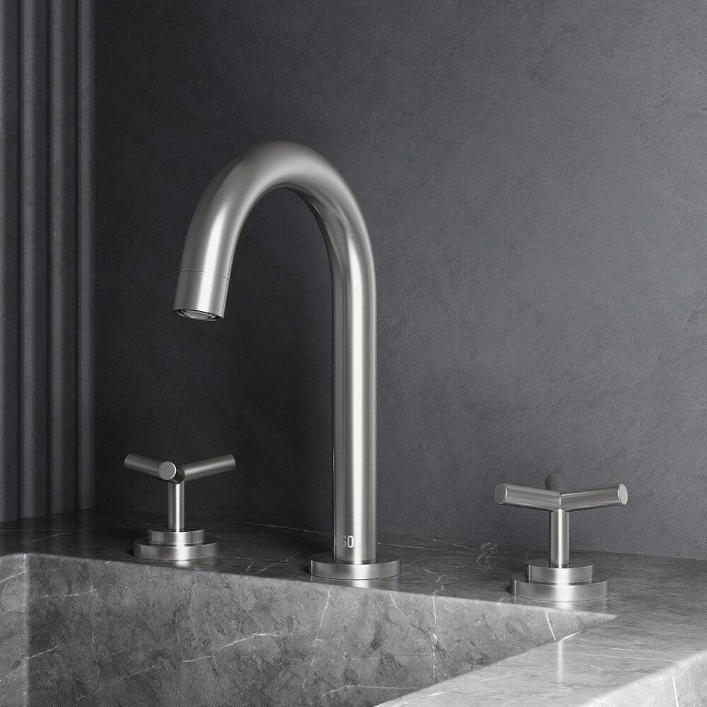 Robinet de salle de bain Jewel 9 po à 2 poignées en H et à arc élevé avec poignées croisées en nickel brossé