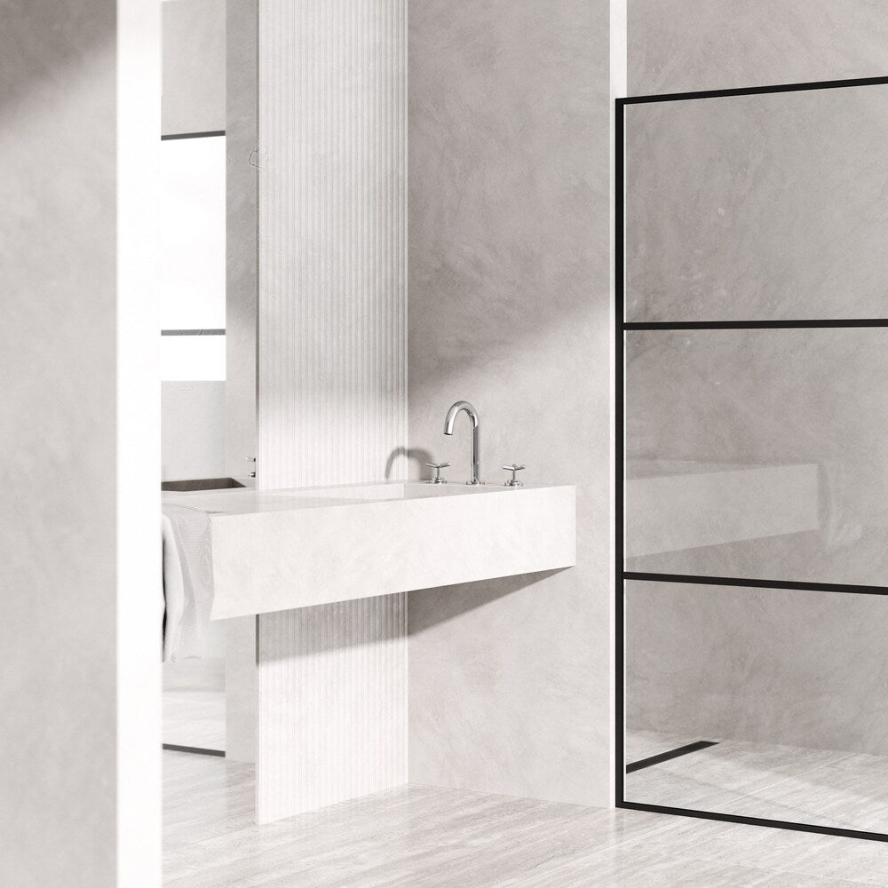 Robinet de salle de bain Jewel 9 po à 2 poignées en H et à arc élevé avec poignées croisées en nickel brossé
