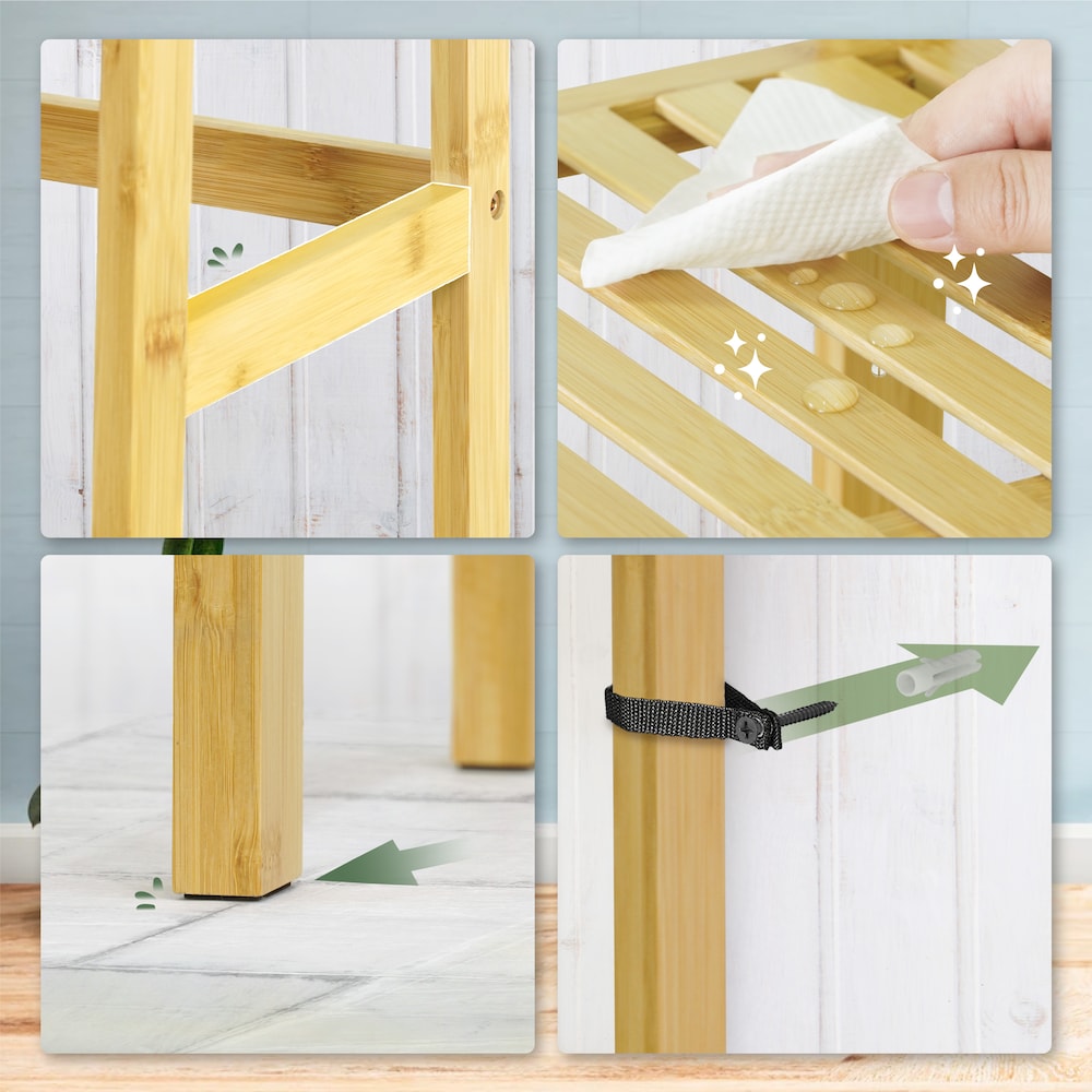 Étagère à échelle en bambou à 4 niveaux, support de rangement multifonctionnel de couleur naturelle