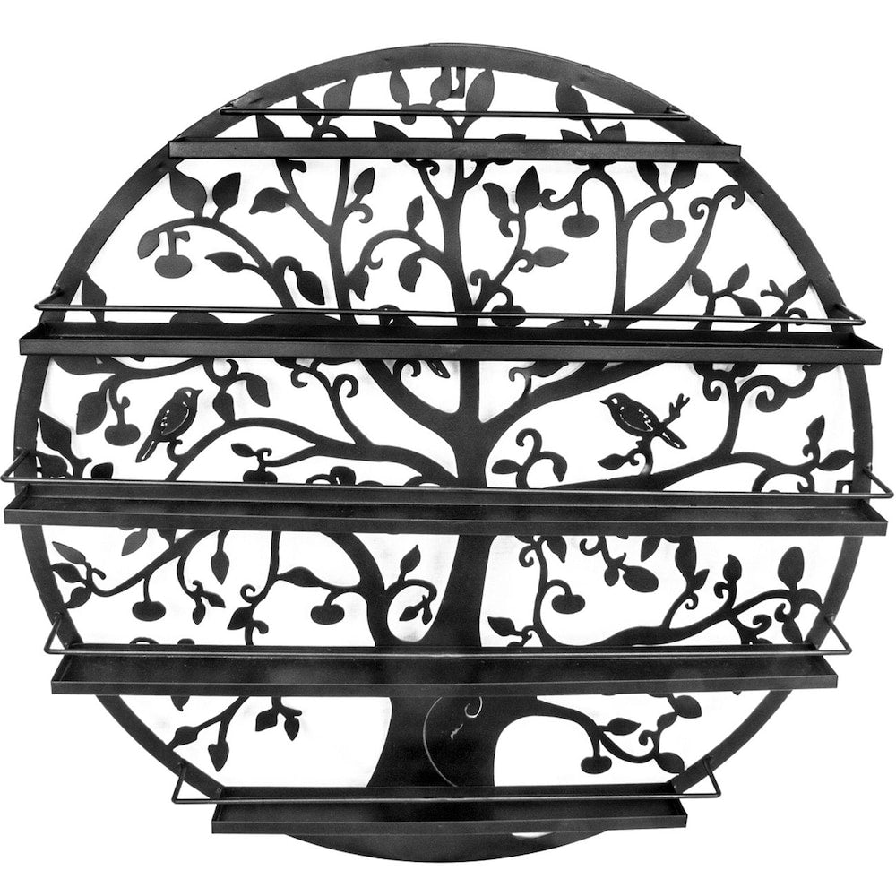 Support mural rond en métal à 5 ​​niveaux pour vernis à ongles en forme de silhouette d'arbre (noir)