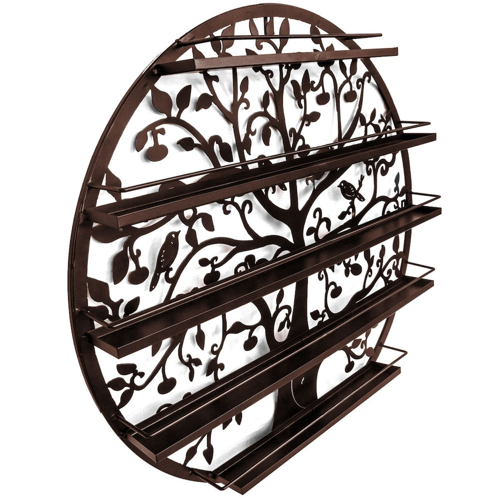 Support mural rond en métal à 5 ​​niveaux pour vernis à ongles en forme de silhouette d'arbre (bronze)