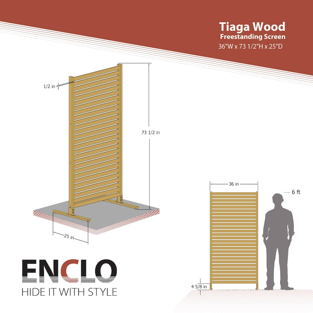 Tiaga 6 feet. H x 3 feet. W Freestanding or Surface Mounted Slatted Wood Fence Panel Privacy Screen