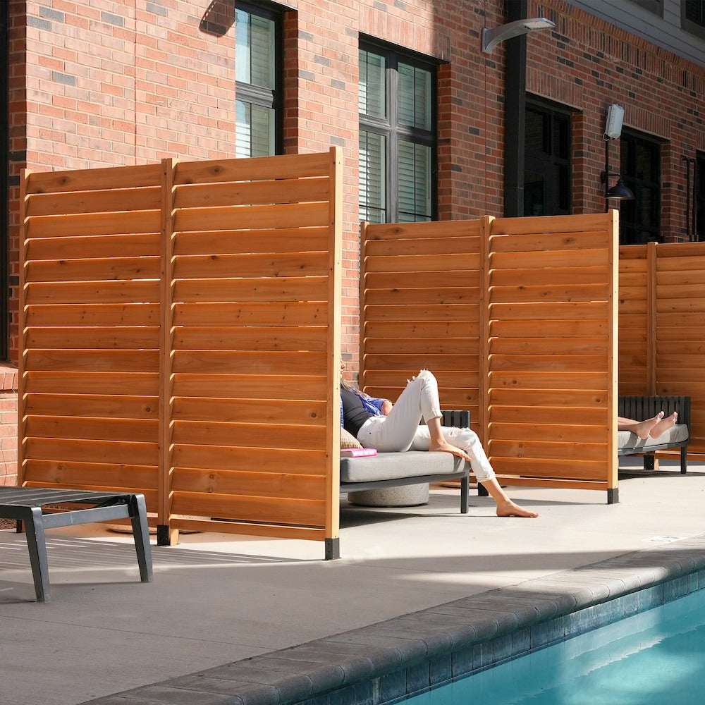 Sierra 6 feet. H x 3.1 feet. W Freestanding or Surface Mounted Louvered Wood Fence Panel Privacy Screen