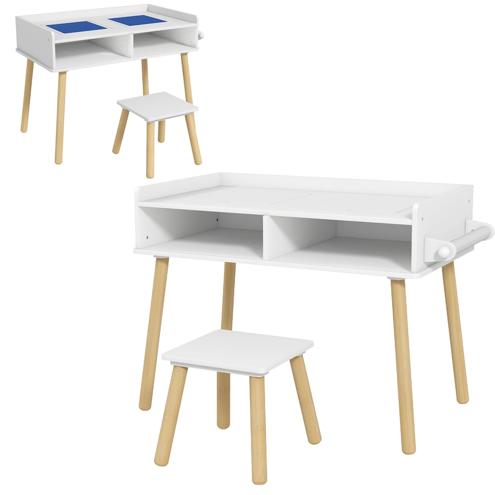 Kids Table and Chair Set, Toddler Activity Table with Building Blocks Board, Paper Roll, Storage